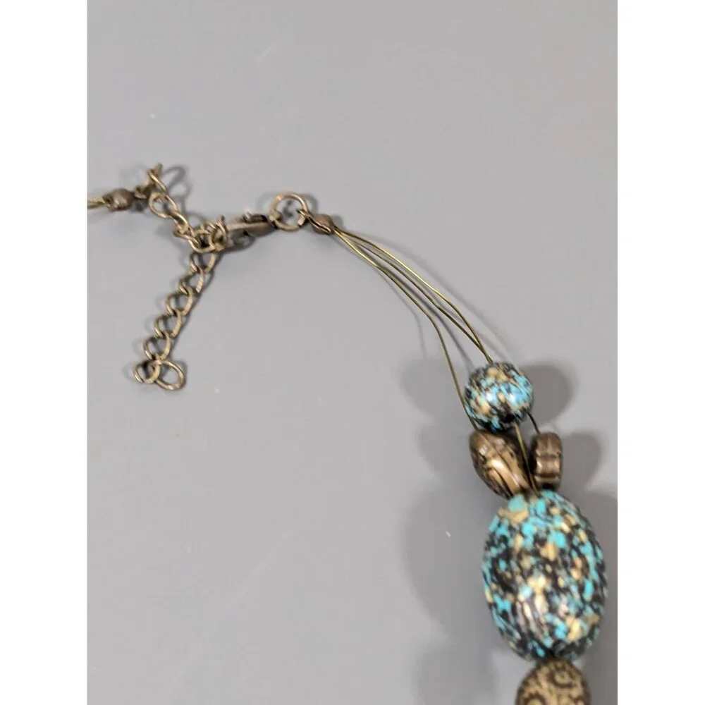 Bronze Tone Green Patina Faux Stone Statement Necklace‎ 20